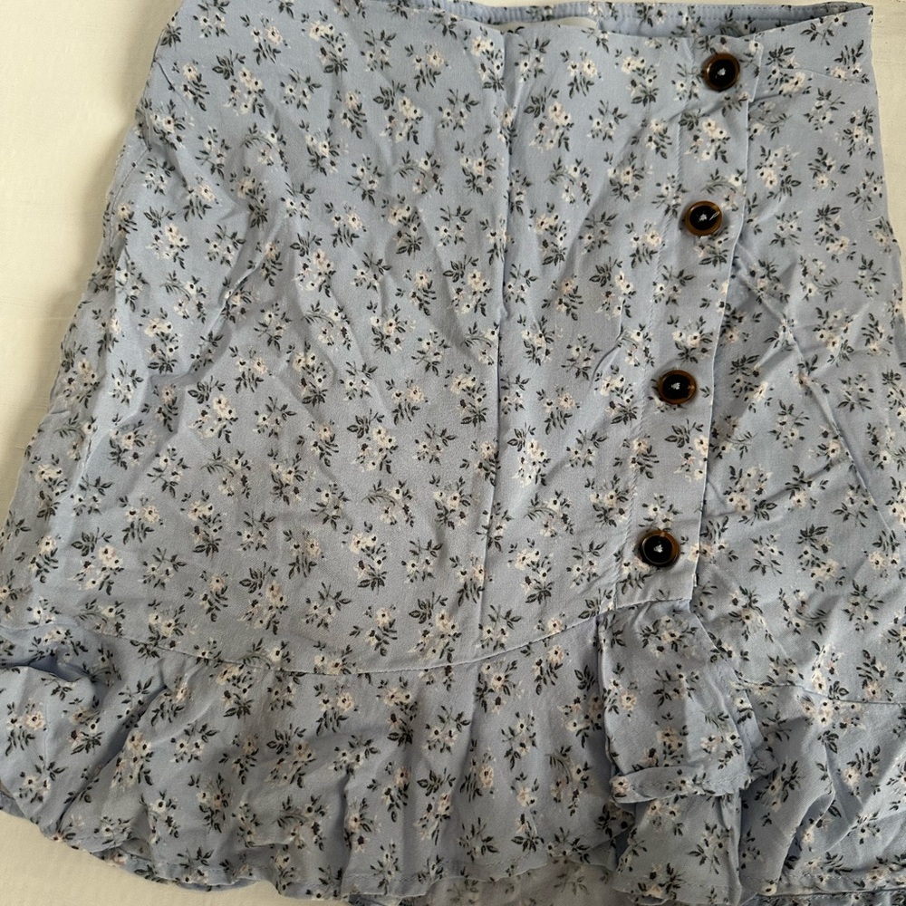 Hollister Blue Ditsy Floral 90s Y2K Style High Rise Ruffle Hem Wrap Skirt